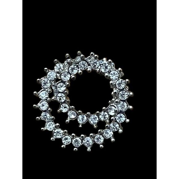 Vintage White Clear Double Circle  Rhinestone Silver Tone Pierced Earrings - Picture 4 of 6